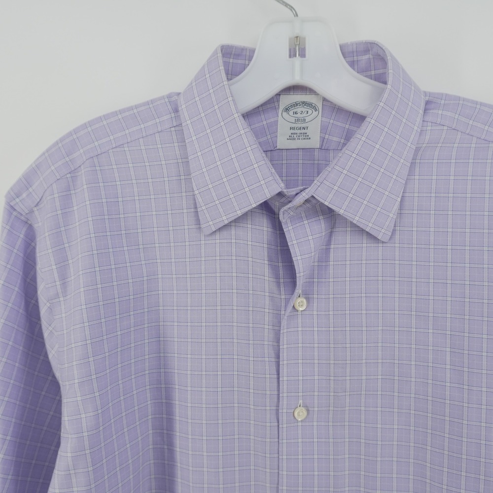 Brooks Brothers Dress Shirt Mens 16-2/3 Purple Regent Fit Non-Iron Check